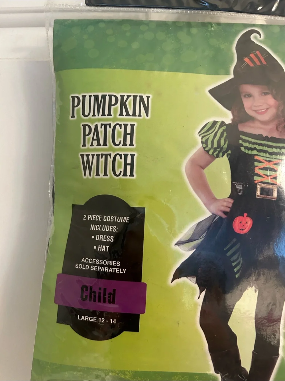 NWT-Girls Pumpkin Patch Black & Green Witch Costume with Orange Accents
